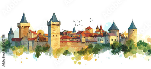 Carcassonne. Carcassonne watercolor vector illustration