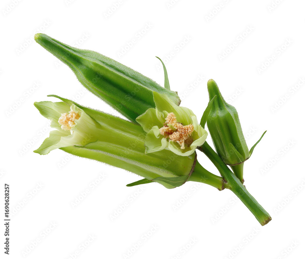Fototapeta premium Harvesting fresh okra in a garden vegetables nature greenhouse isolated on transparent background, png