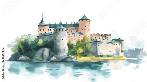 Turku Castle. Turku Castle watercolor vector illustration