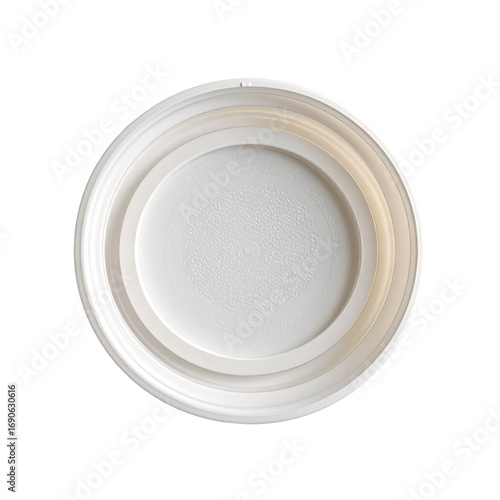 Close-up of a white, round, ribbed lid