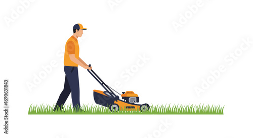 a man mowing grass with a lawn mower