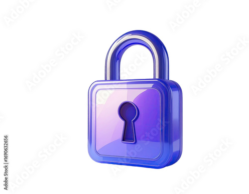3D rendered, glossy purple padlock with keyhole