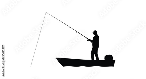 a man fishing from a small boat on calm waters