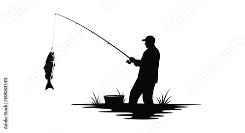 a fisherman silhouette casting line with fish caught