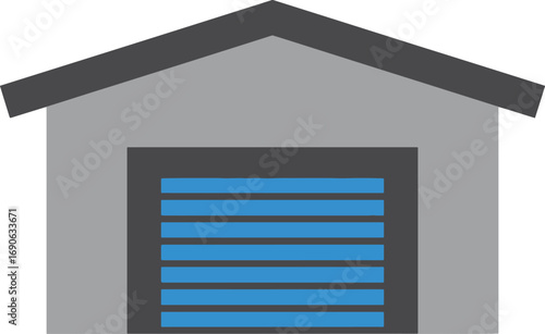 Simple garage with blue door stands alone, providing shelter and storage in a minimalist style, evoking a sense of practicality and security.