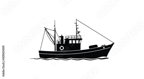 a simple black and white drawing of a fishing boat