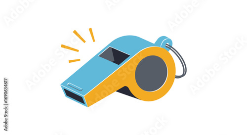 a blue yellow whistle with sound waves illustration