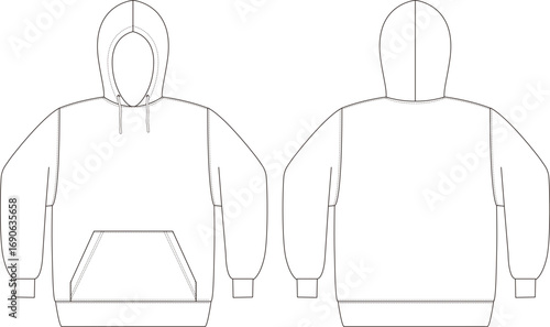 アパレル製品、プルパーカーの絵型（平面図）白色
Apparel product, pullover hoodie design (top view) white