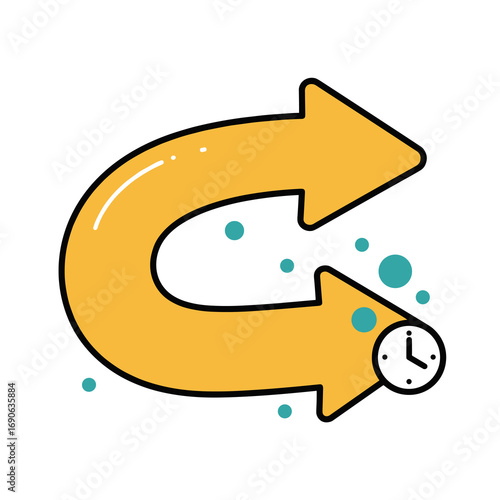 Yellow curved arrow with clock symbol