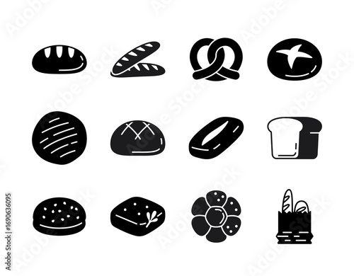 Bakery Bread Types Glyph Icon Set