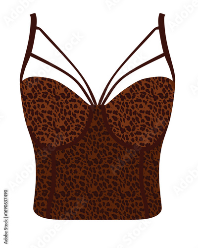 Brown woman corset with leopard print, vector	