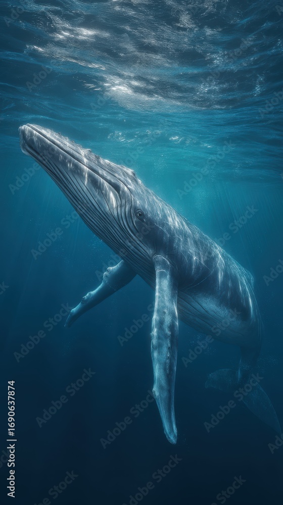 Fototapeta premium Majestic whale swimming gracefully beneath the ocean surface.