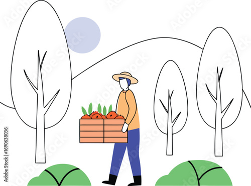 Farmer carrying harvest basket vector illustration for agriculture and rural themes