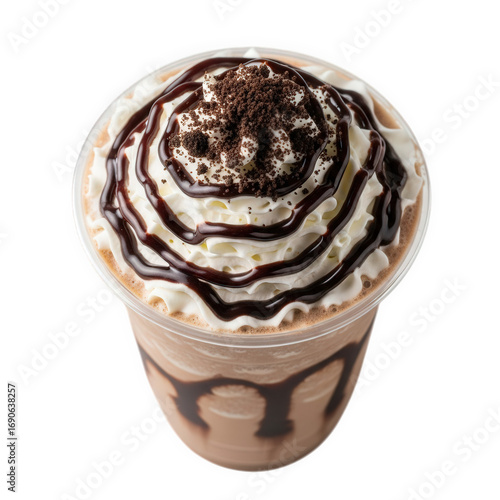 Delicious chocolate and cream frappuccino isolated on transparent background