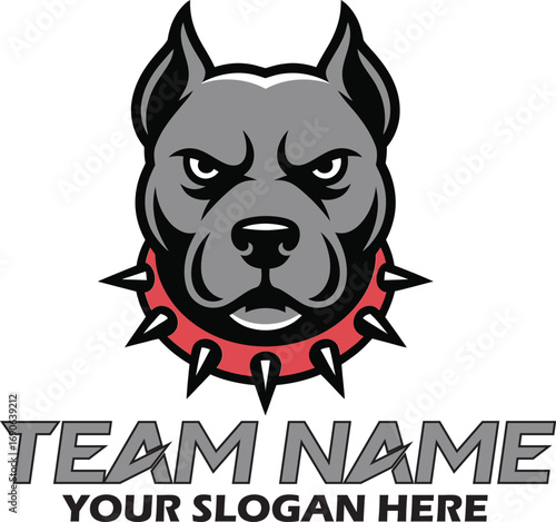 "Aggressive Pit Bull Mascot Logo Template with Spiked Collar – Editable Sports Team Branding Design for Clubs, Merchandise, and Apparel Mockups--Editable Text