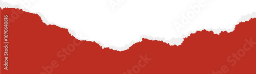 Ripped red paper with rough edges. Torn sheet fragment. Notebook scrap for collage and scrapbook projects. Retro-style template with textured details. Realistic paper patch.