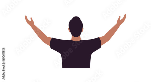 a person with arms raised looking towards the sky