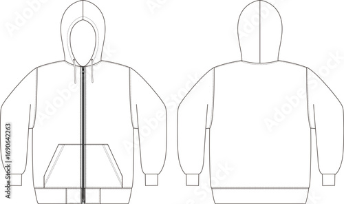 アパレル製品、ジップアップパーカーの絵型（平面図）白色
Apparel product, zip-up hoodie design (top view) white