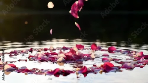 Spiral of Falling Petals Over Mirror Lake