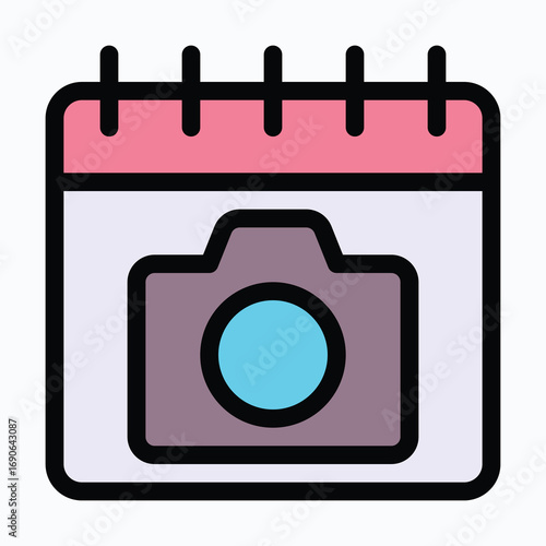 Camera Calendar Isolated Vector Lineal Color Icon