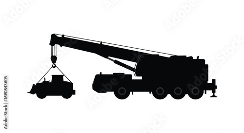 a crane lifts a car silhouette illustration
