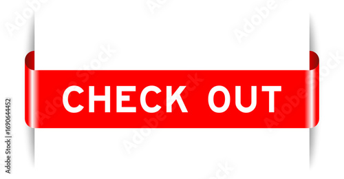 Red color inserted label banner with word check outon white background