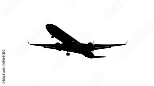 Silhouette of a commercial jet airplane in flight.
