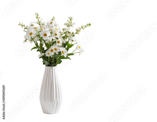 White vase with a bouquet of white flowers