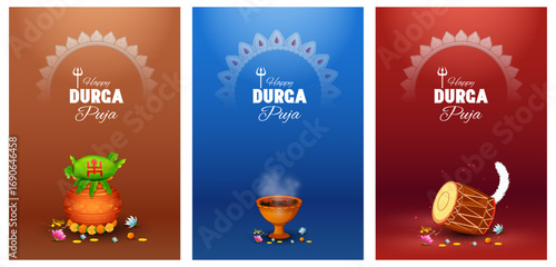 Goddess Durga in Happy Durga Puja Subh Navratri Indian religious background design for Promotion Offer Sale Banner