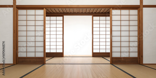 Empty traditional Japanese room with shoji screens