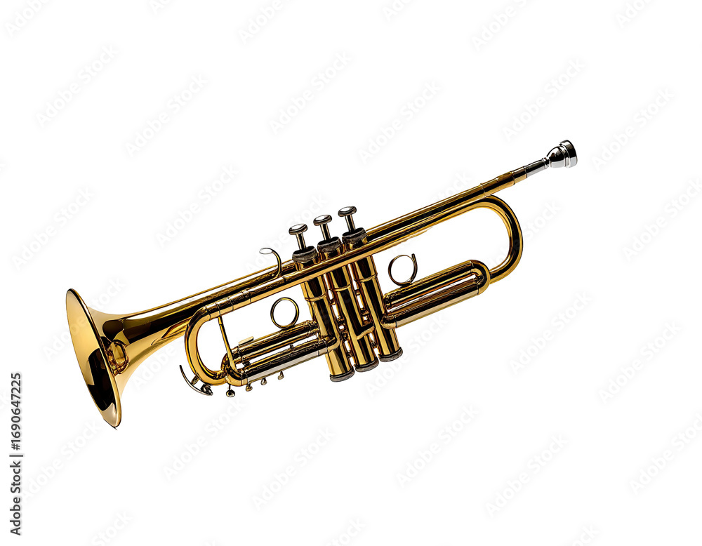 Obraz premium Polished gold trumpet angled against black background