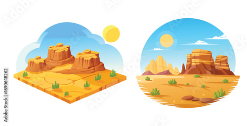 Desert rocky plateau with layered sandstone format vector art set design illustration
