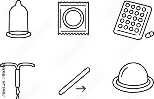 Set of contraceptive linear icons