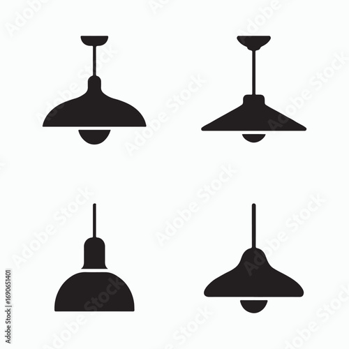 Pendant light solid icons set home illumination
