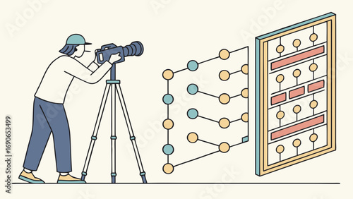 Filmmaker shooting a data visualization abstract concept illustration graphic design video production media technology workflow network connection process system information digital internet online c.