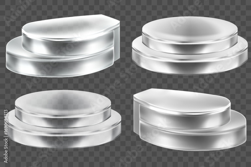 Set stand stage of transparent glass Realistic pedestal for winners. Pedestal and platform Steel and metal type