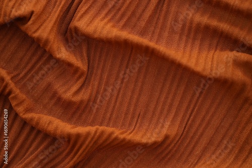 Bright orange fabric background from a piece of crumpled clothes