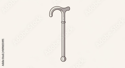 Walking cane mobility aid illustration for seniors and disability support with ergonomic handle design