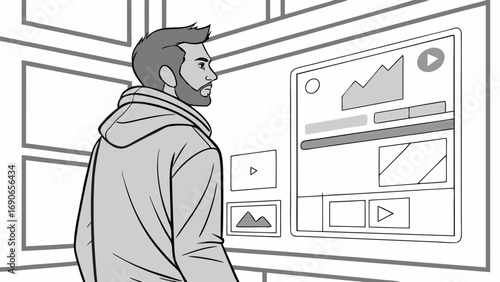 Man viewing data on a digital interface user interface design modern technology illustration.