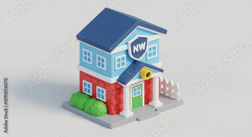 Cute cartoon house with security camera and fence for real estate and home security companies design vector