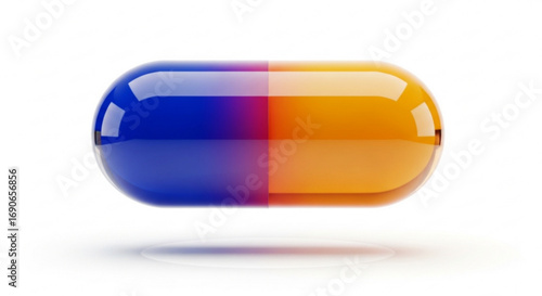 Pharmaceutical capsule pill medicine drug medication health care remedy treatment blue and orange color design
