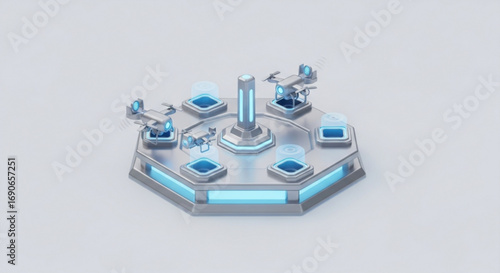Drone landing platform futuristic design for unmanned aerial vehicle concept art and technology innovation render