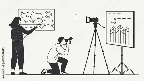 Photographic Studio Setup with Charts and Graphs Illustration.