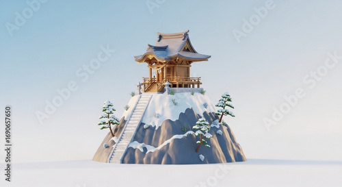 Explore traditional japanese shrine on snowy mountain landscape architecture and winter season scenery view