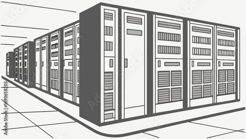 Server Room Illustration Data Center Rack Servers Network Technology IT Infrastructure Design Digital Technology Graphic.