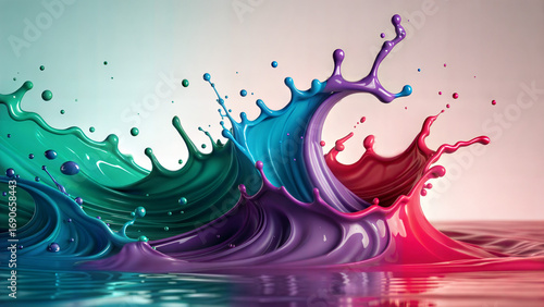 Bold Jewel-Toned Liquid Paint Splash Background with Glossy Textures and Organic Flow