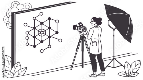 Studio Photographer Shooting Network Graphic Professional Photography Camera on Tripod Lighting Equipment Isometric Illustration.