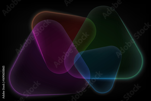 Abstract colorful rounded triangle crystal glass on the black background.