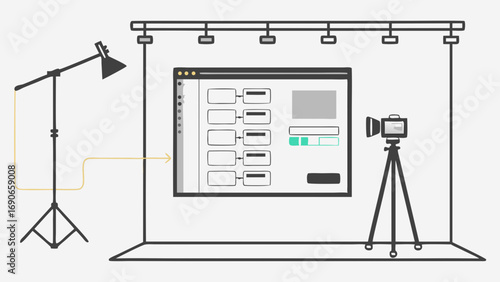 Studio Setup for Product Photography or Videography Mockup Camera Lighting Tripod Workflow.