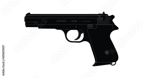 a black silhouette of a handgun isolated on white background